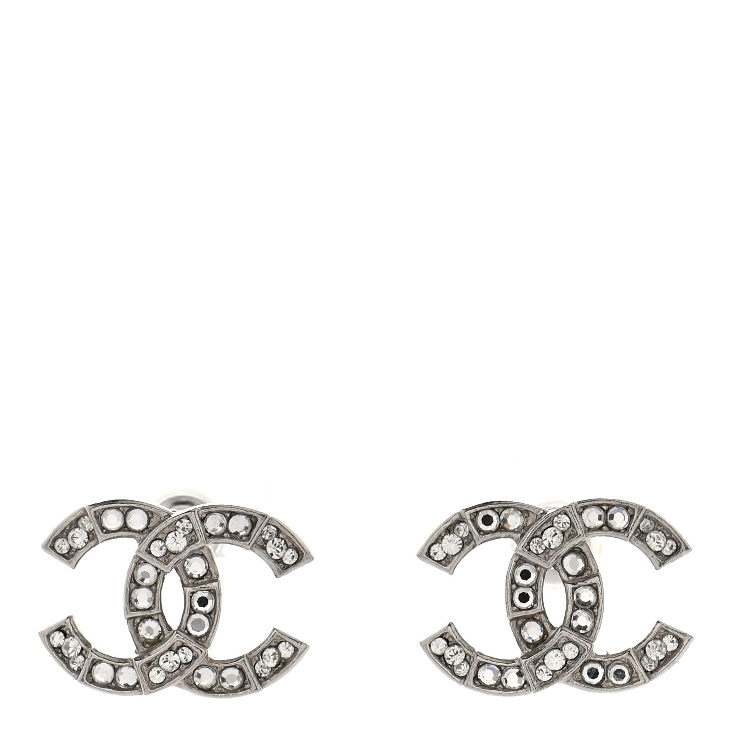 Chanel Crystal Large CC Earrings Silver 1 of 4