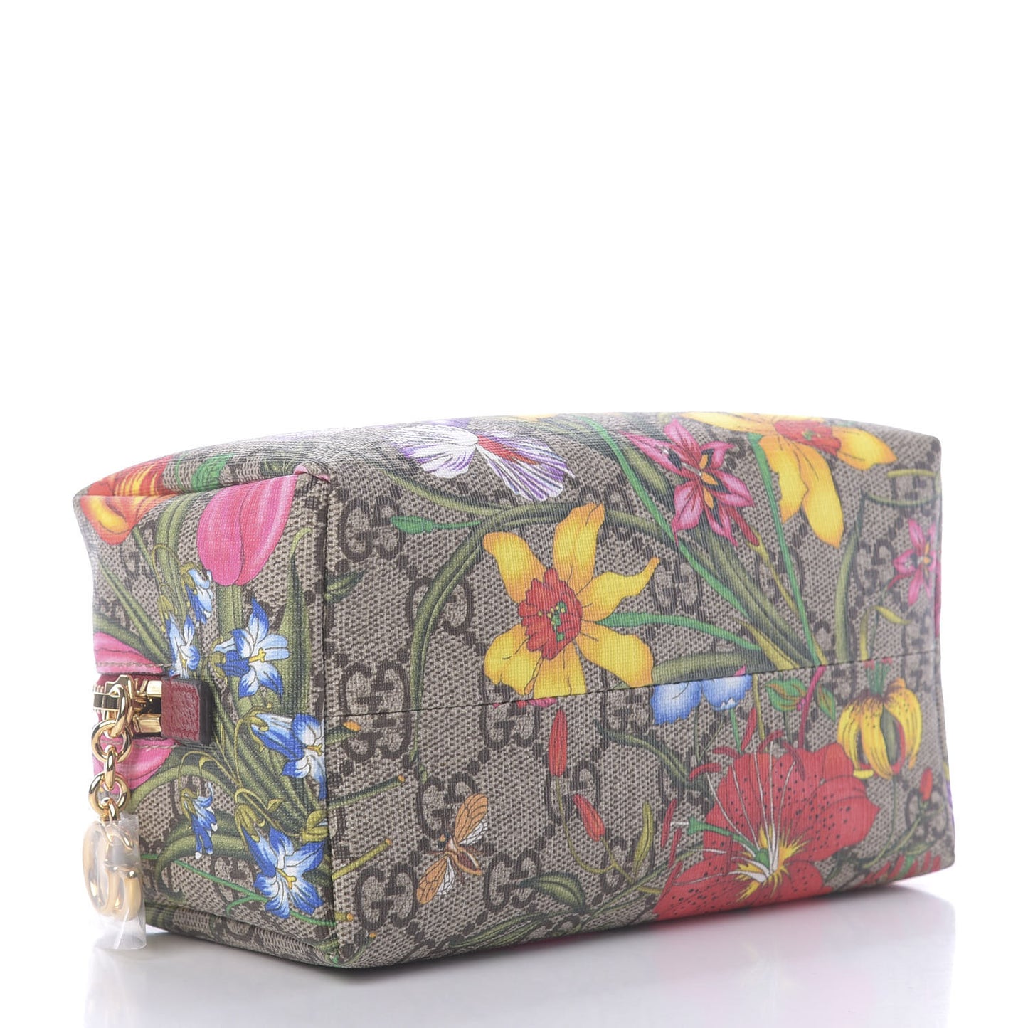 Soft GG Supreme Monogram Flora Calfskin Medium Ophidia Cosmetic Case Beige Ebony Multicolor Rosso