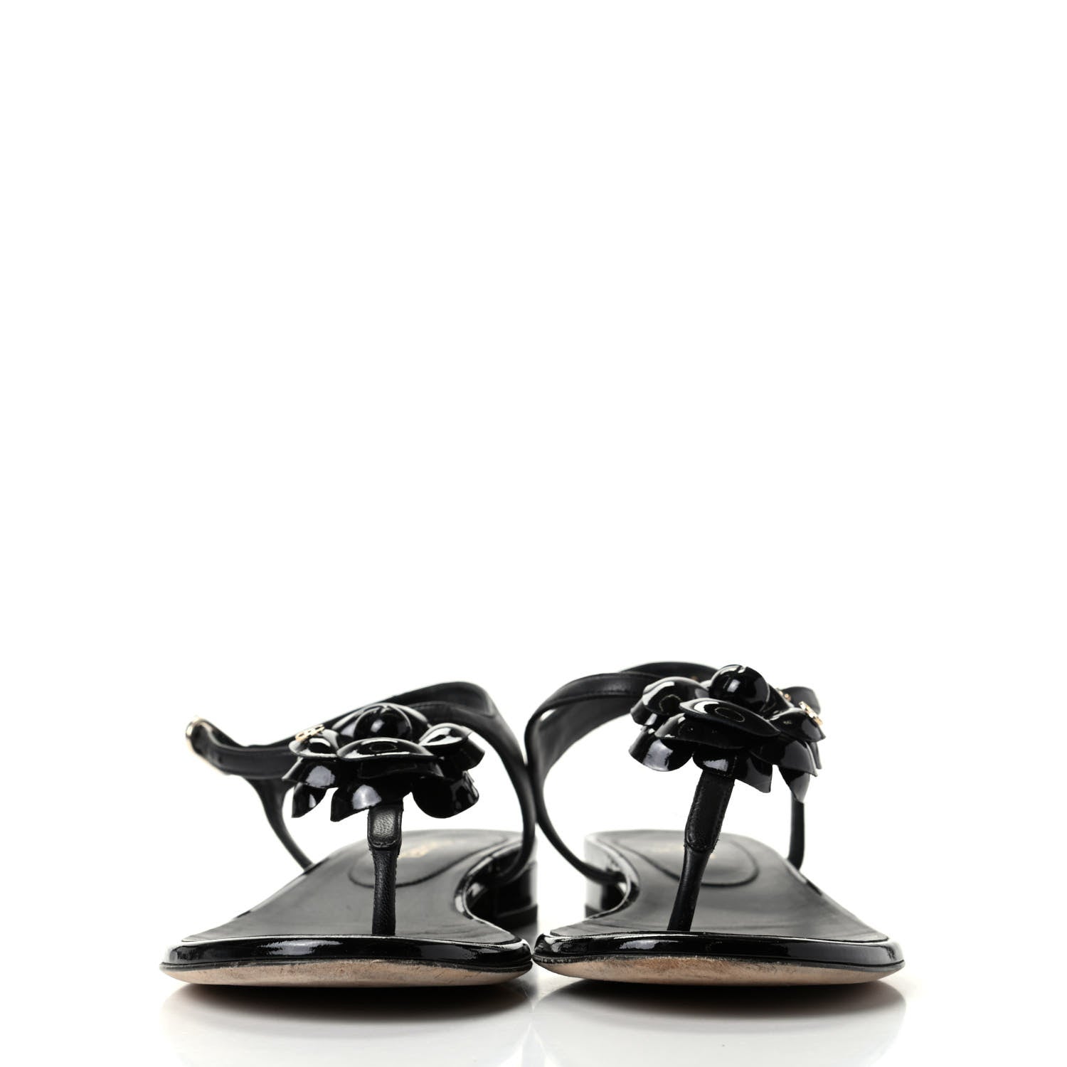 Chanel Patent Camellia Thong Sandals 37 Black 2 of 11