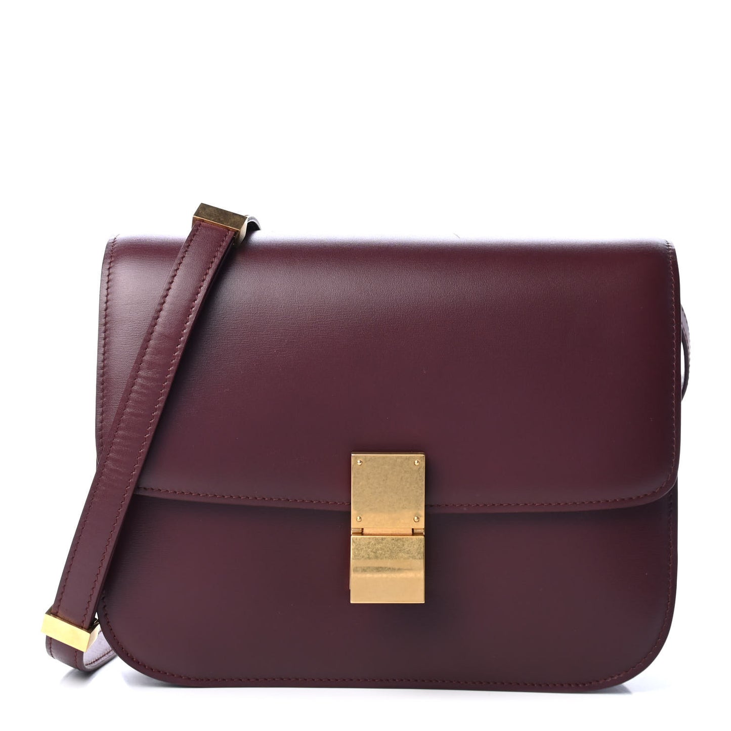 Box Calfskin Medium Classic Box Flap Bag Burgundy