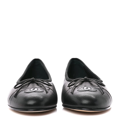 Chanel Caviar CC Cap Toe Ballerina Flats 39 Black 2 of 9