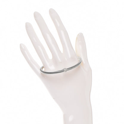 David Yurman Sterling Silver Diamond 4mm Cable Classics Single Station Bracelet 2 of 4