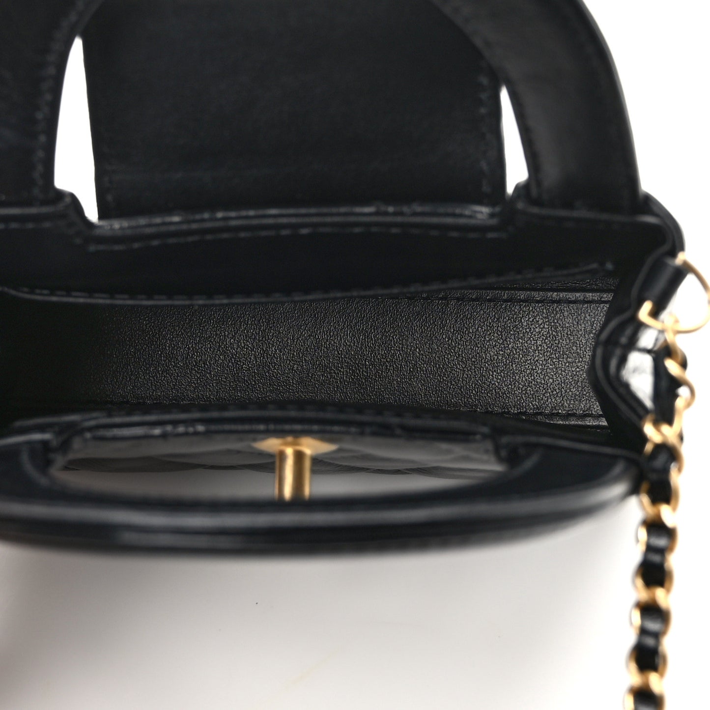 Shiny Aged Calfskin Quilted Mini Nano Kelly Shopper Black