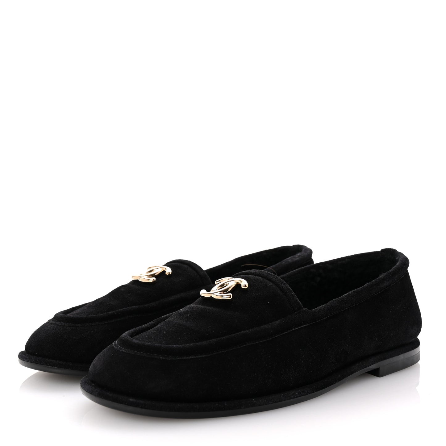 Suede Calfskin CC Loafers 38 Black
