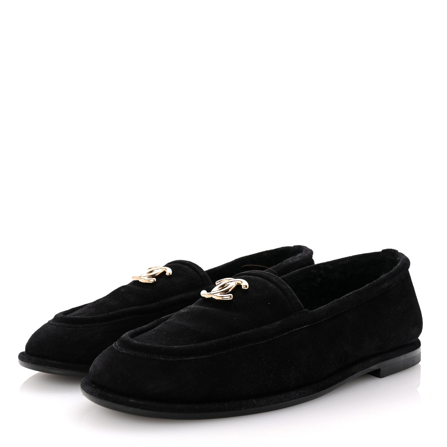 Chanel Suede Calfskin CC Loafers 38 Black 4 of 10