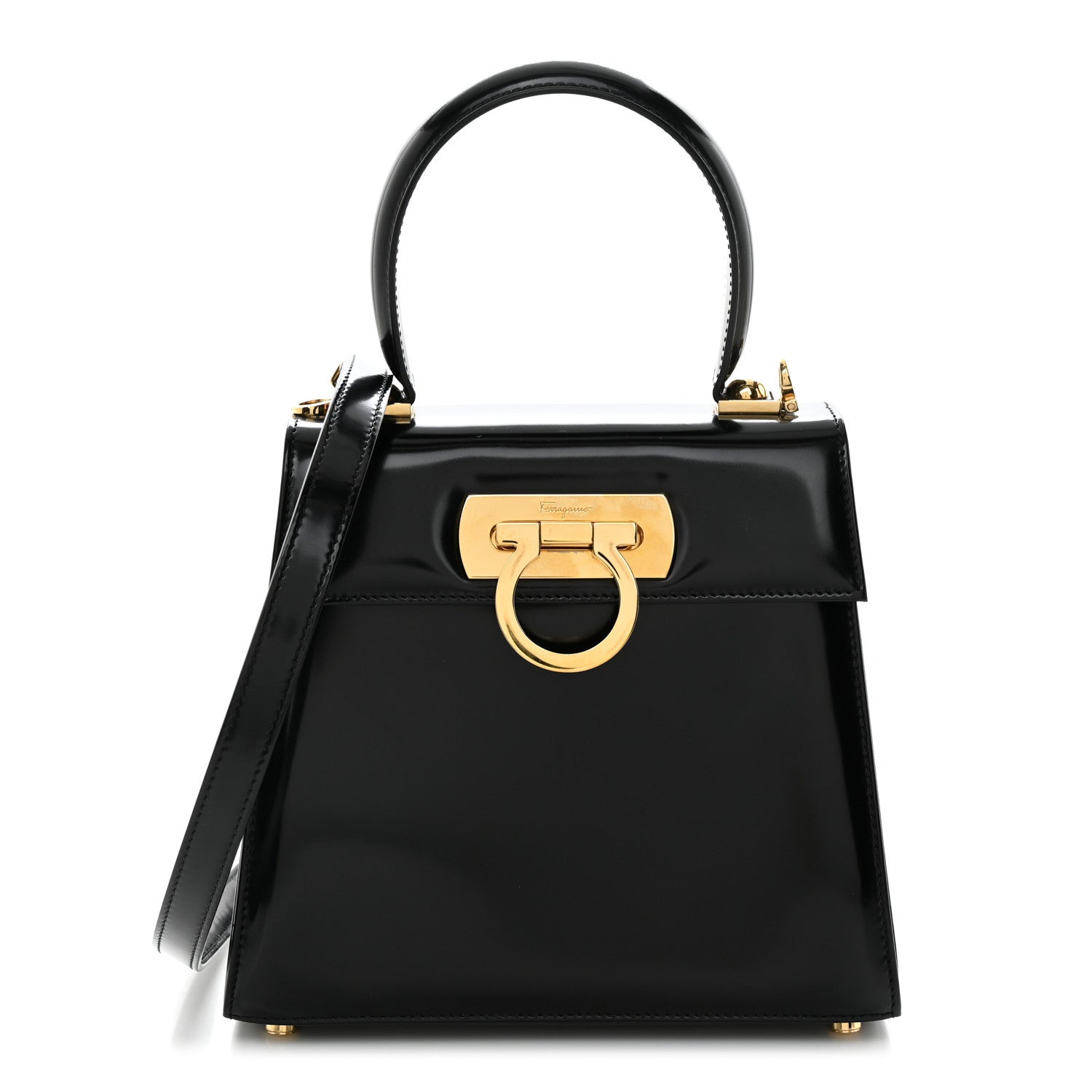 Salvatore Ferragamo Brushed Off Calfskin Iconic Top Handle Bag Black 1 of 12