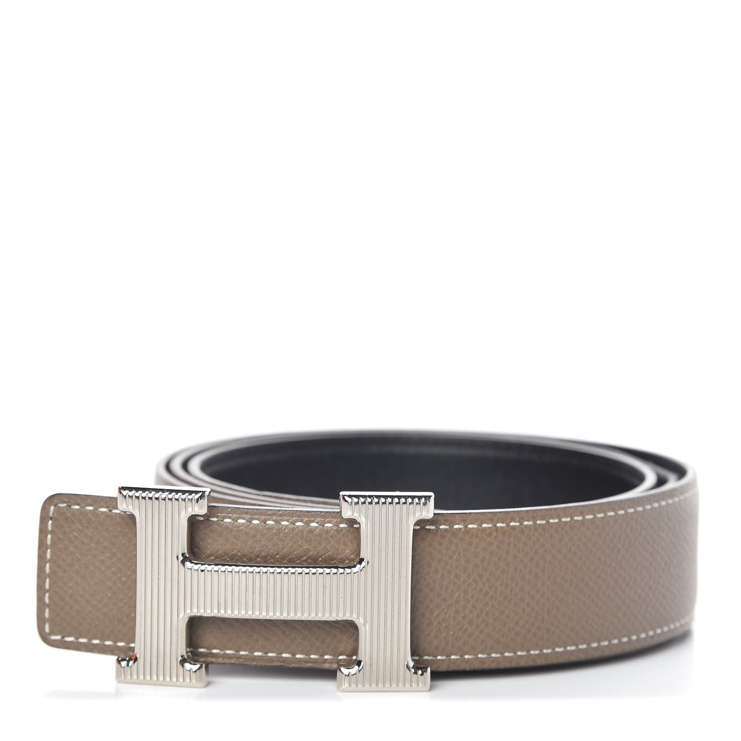 Hermes Box Epsom Strie 32mm H Belt 95 Black Etoupe 1 of 12