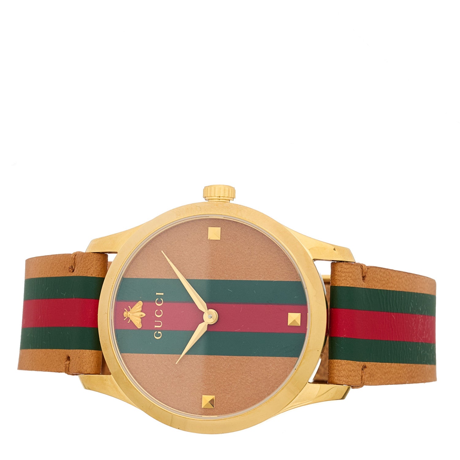 Gucci Stainless Steel Calfskin 38mm G-Timeless Stripe Web Quartz Watch Brown 2 of 5