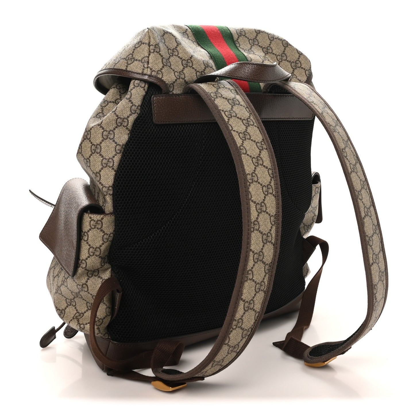 GG Supreme Monogram Medium Ophidia Double Buckle Backpack Brown