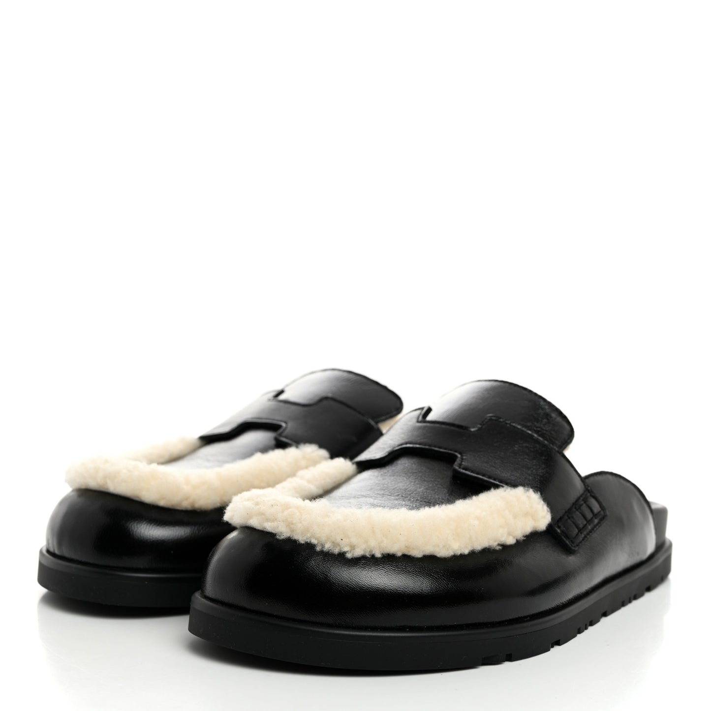 Glazed Nappa Shearling Shearling Go Mules 37 Black Ecru