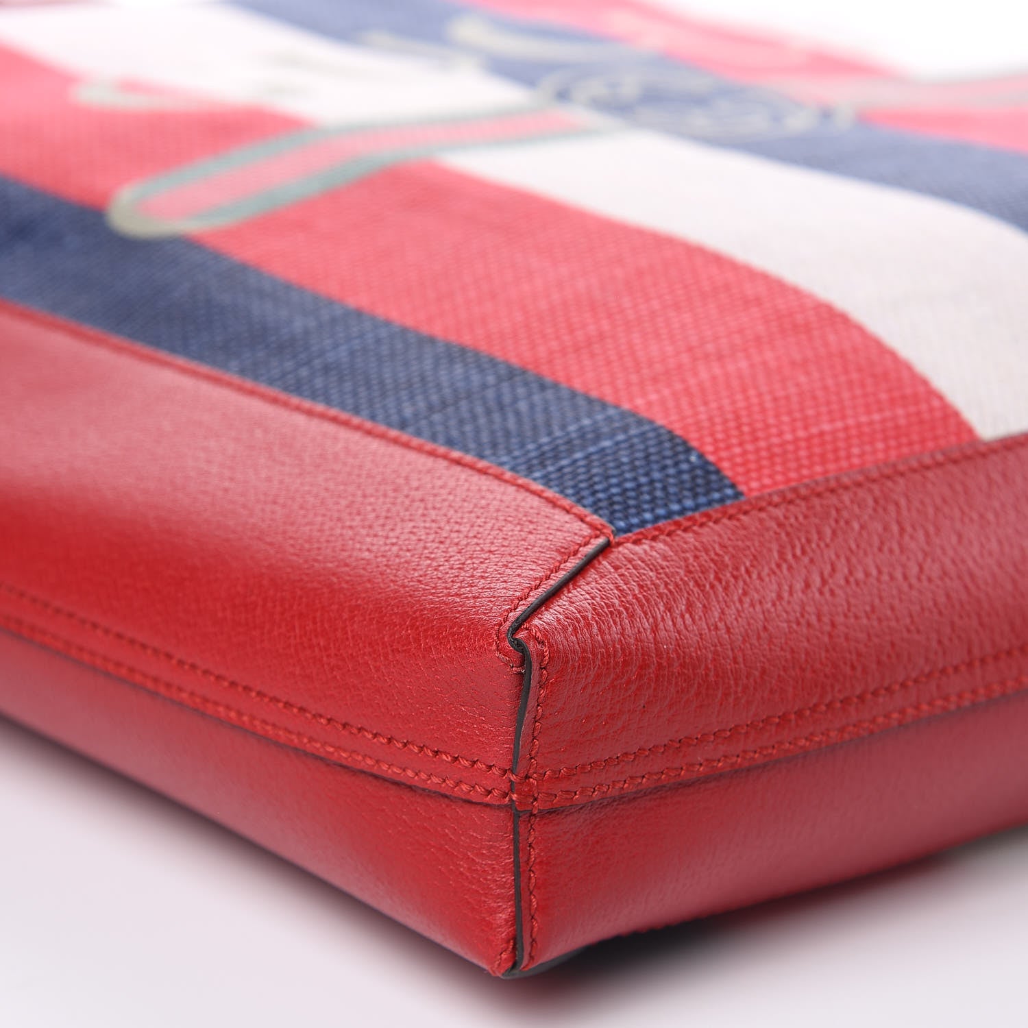 Gucci Canvas Calfskin Sylvie Stripe Logo Mens Tote Red White Blue 8 of 9