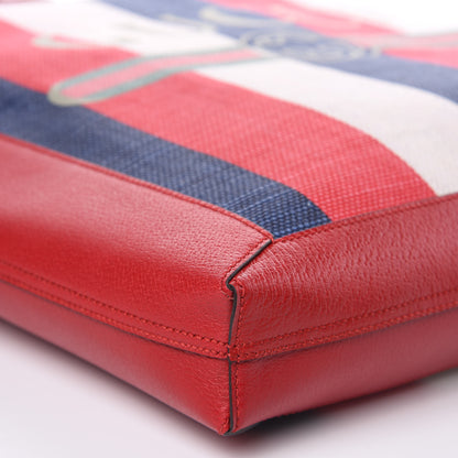 Gucci Canvas Calfskin Sylvie Stripe Logo Mens Tote Red White Blue 8 of 9