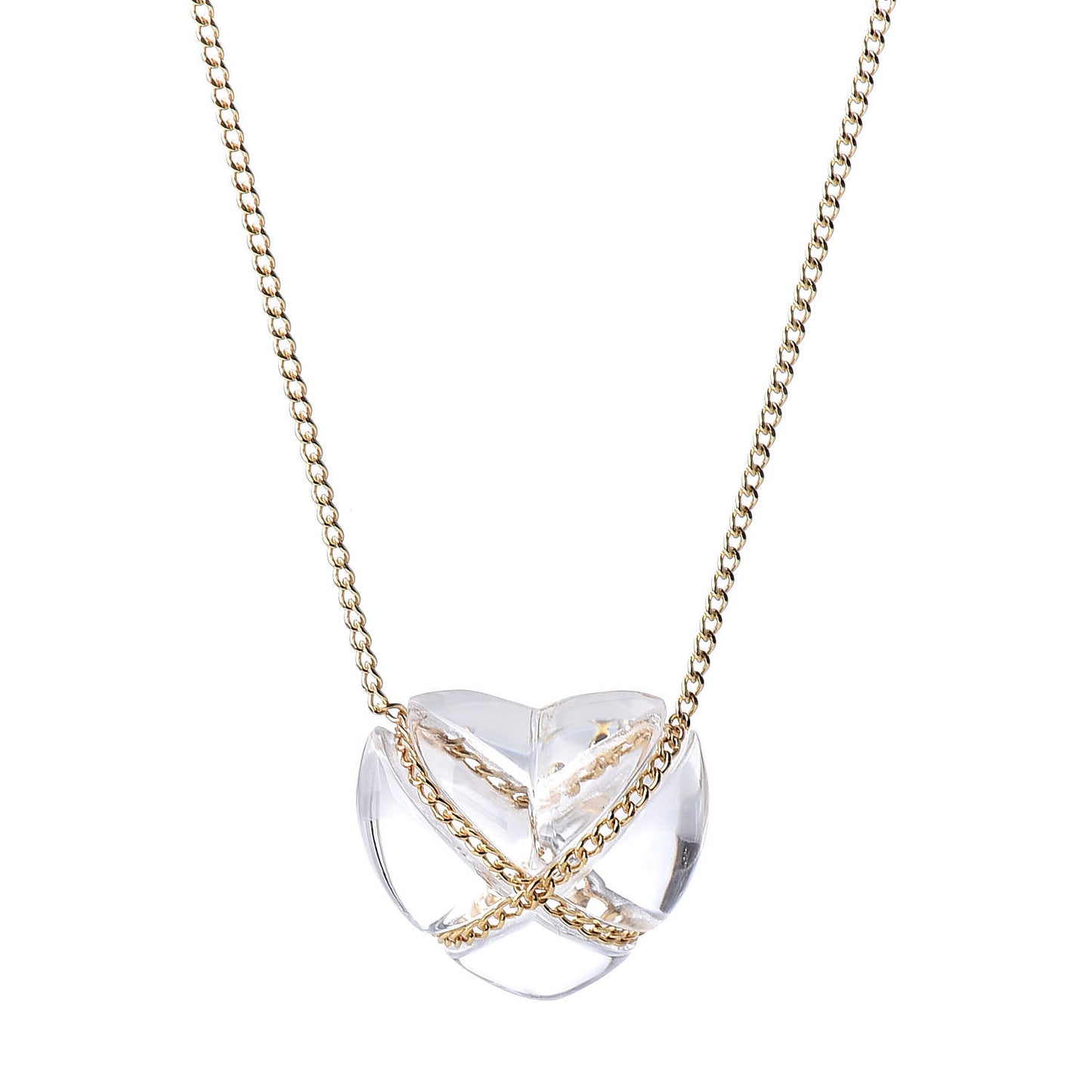 18K Yellow Gold Crystal Heart Pendant Necklace