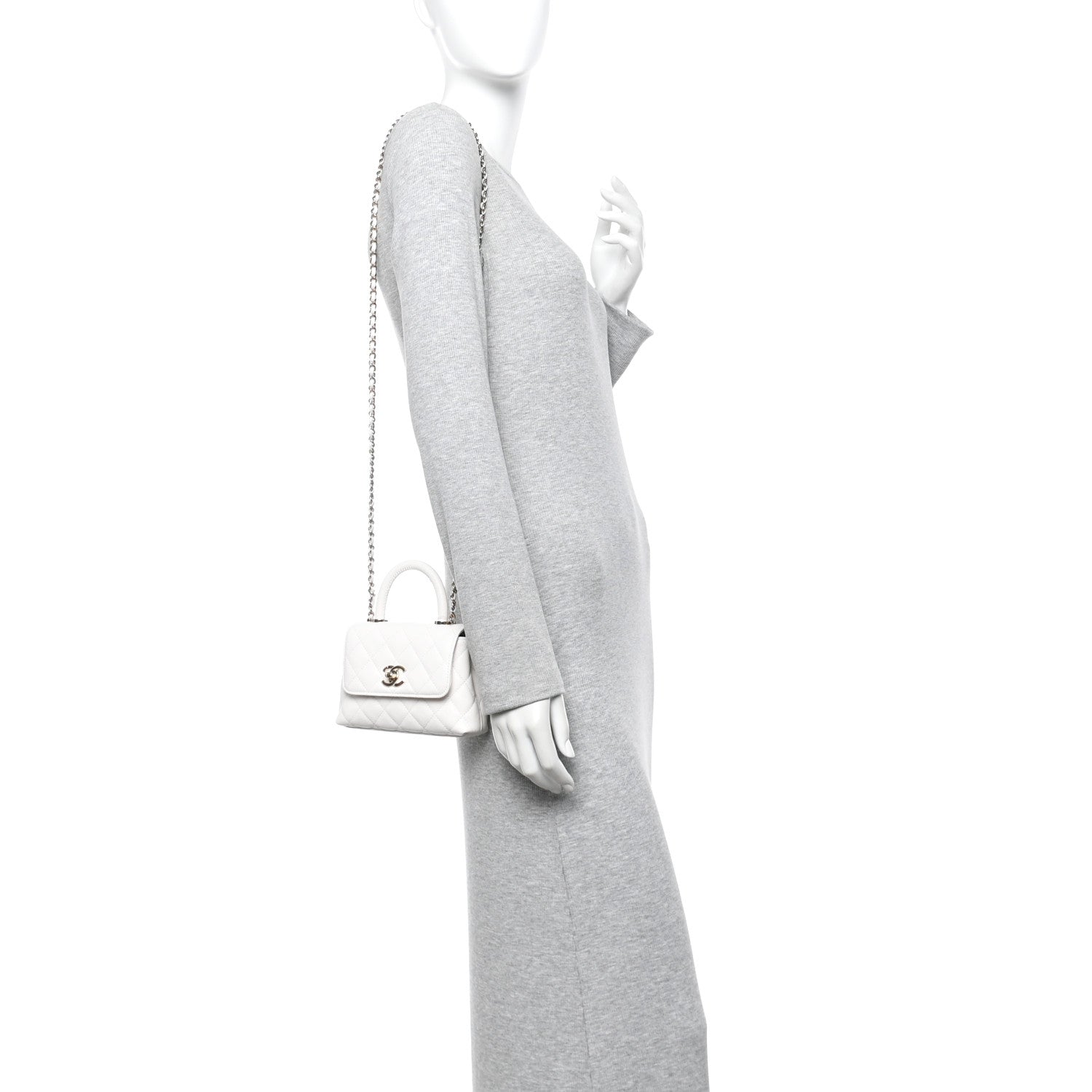 Chanel Caviar Quilted Coco Handle Clutch With Chain White 2 of 11