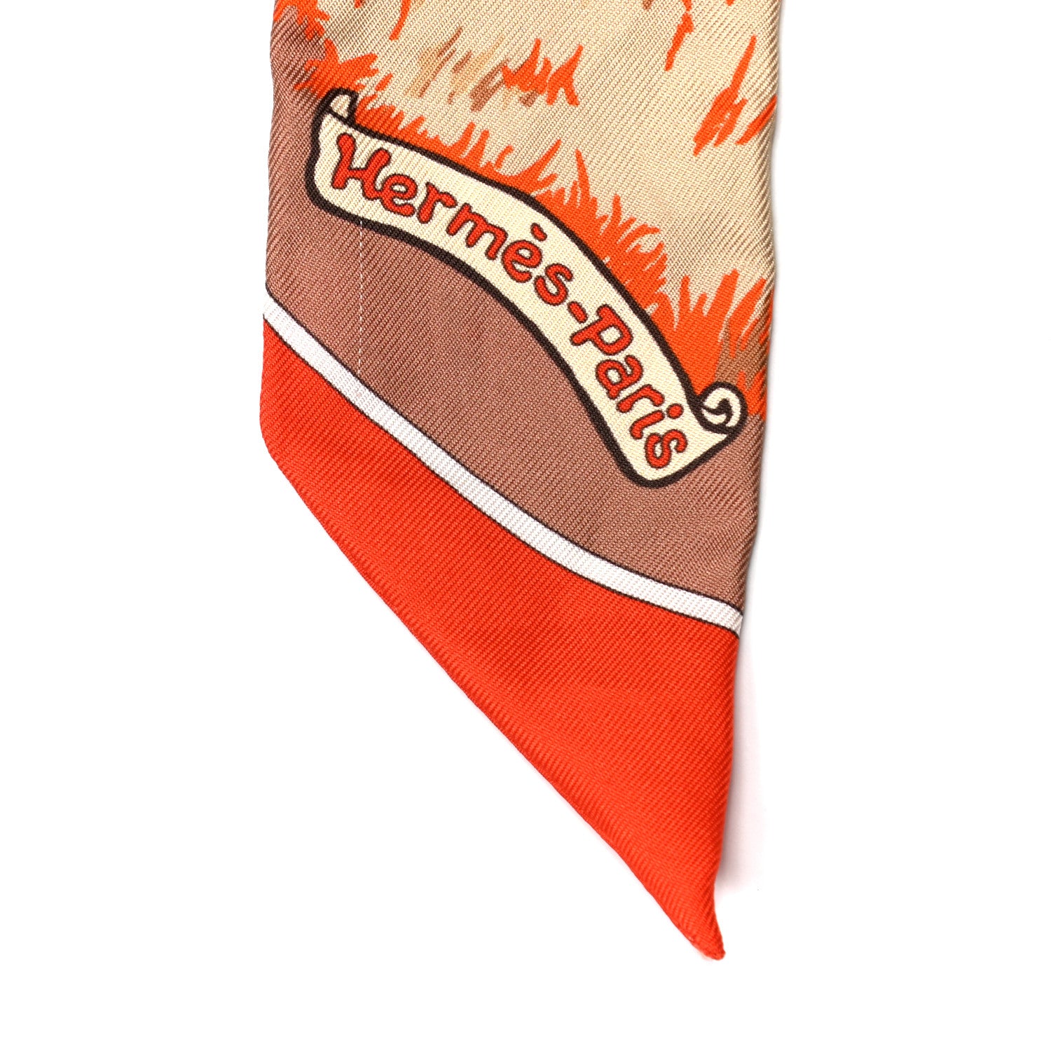 Hermes Silk Les Zebres Twilly Orange Beige Brun 4 of 4