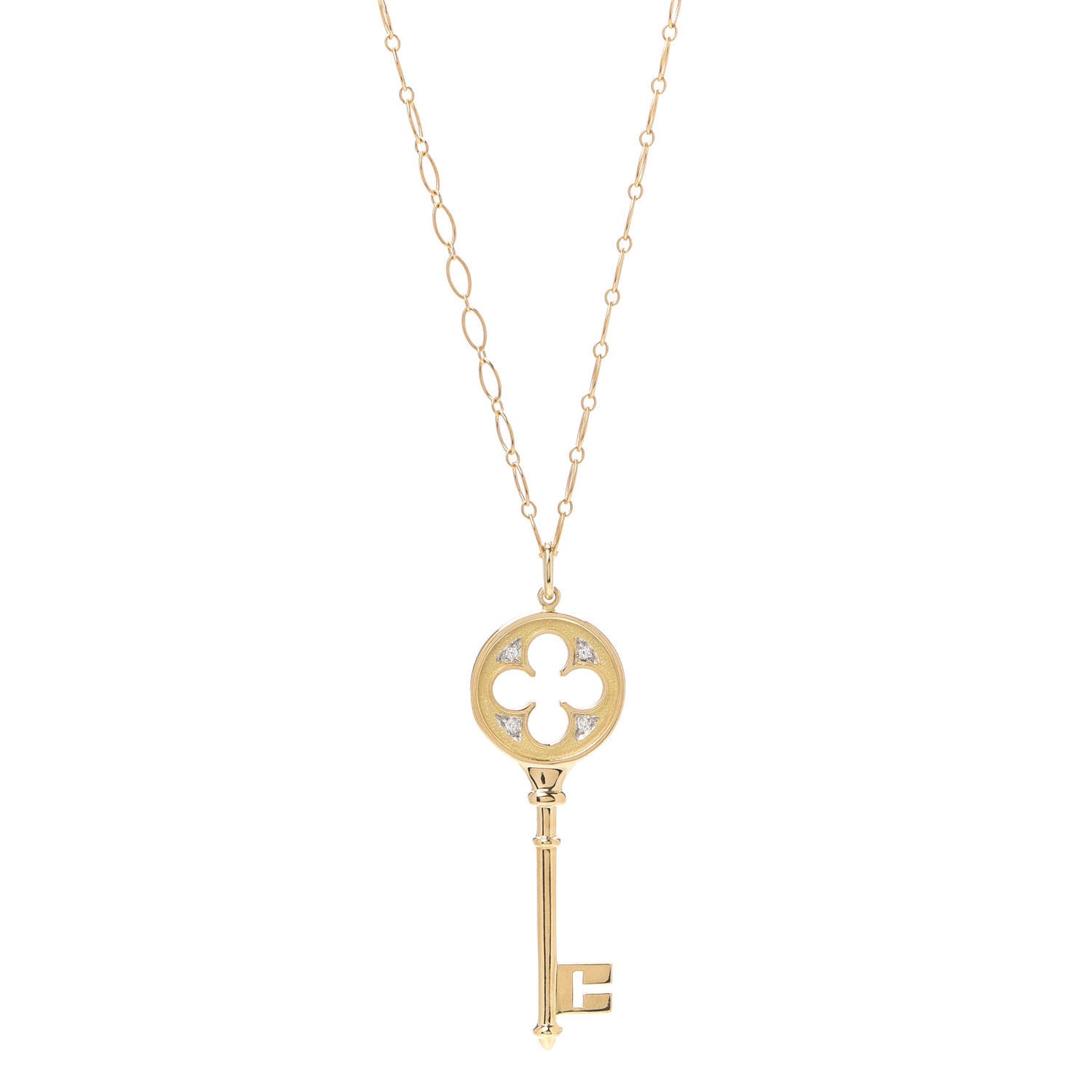 18K Yellow Gold Diamond Quatrefoil Key Pendant Necklace