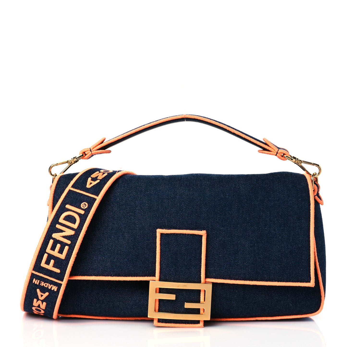Denim Large Baguette Blue Arancio Fluo