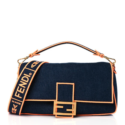 Fendi Denim Large Baguette Blue Arancio Fluo 1 of 11