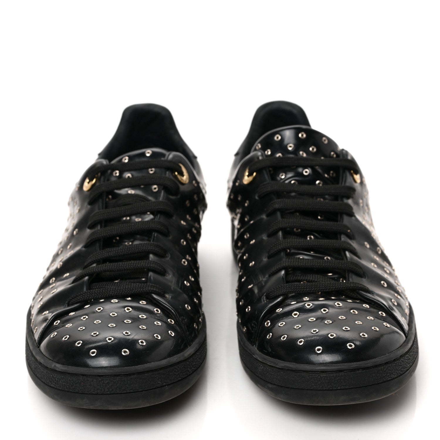 Louis Vuitton Patent Calfskin Studded Frontrow Sneakers 40 Black 2 of 8