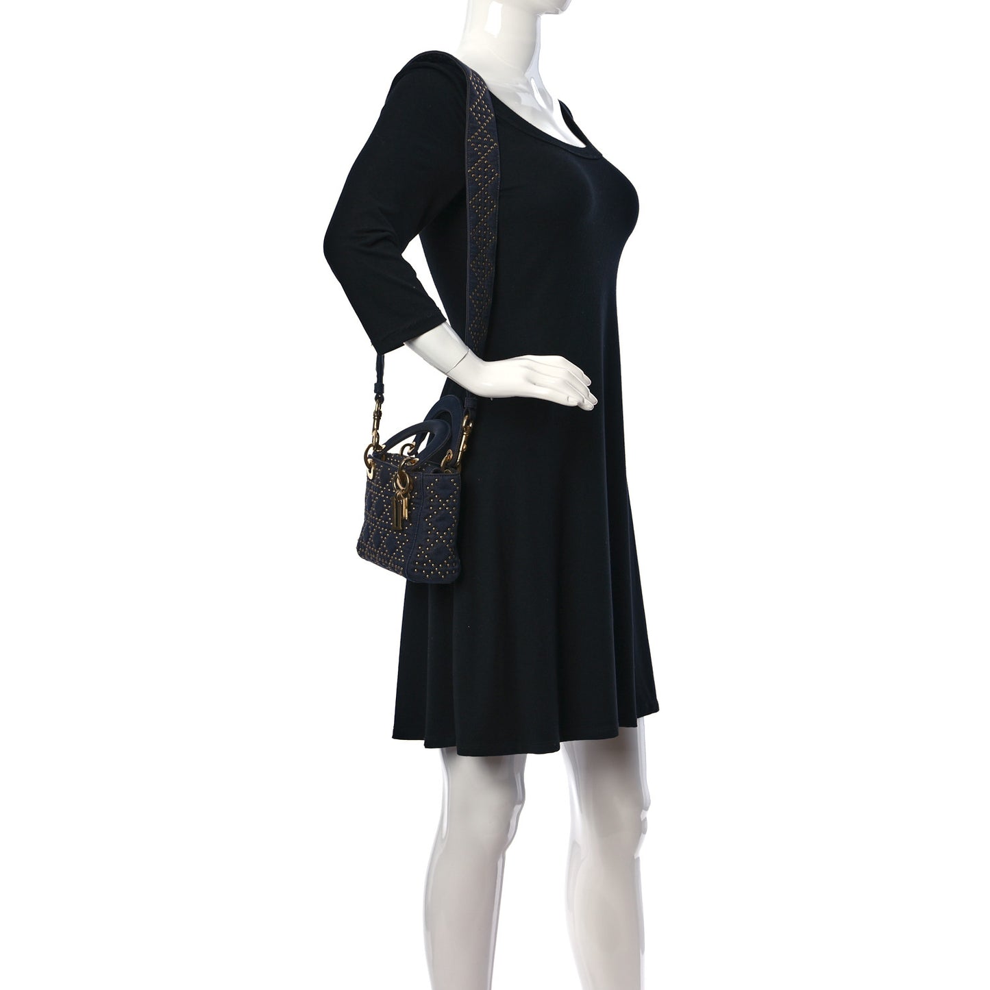 Denim Cannage Studded Mini Lady Dior Navy