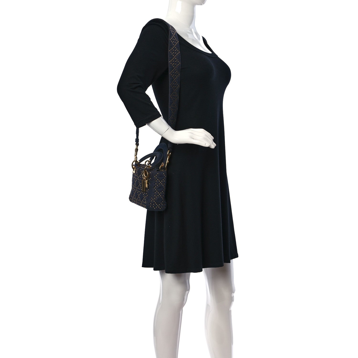 Christian Dior Denim Cannage Studded Mini Lady Dior Navy 2 of 14