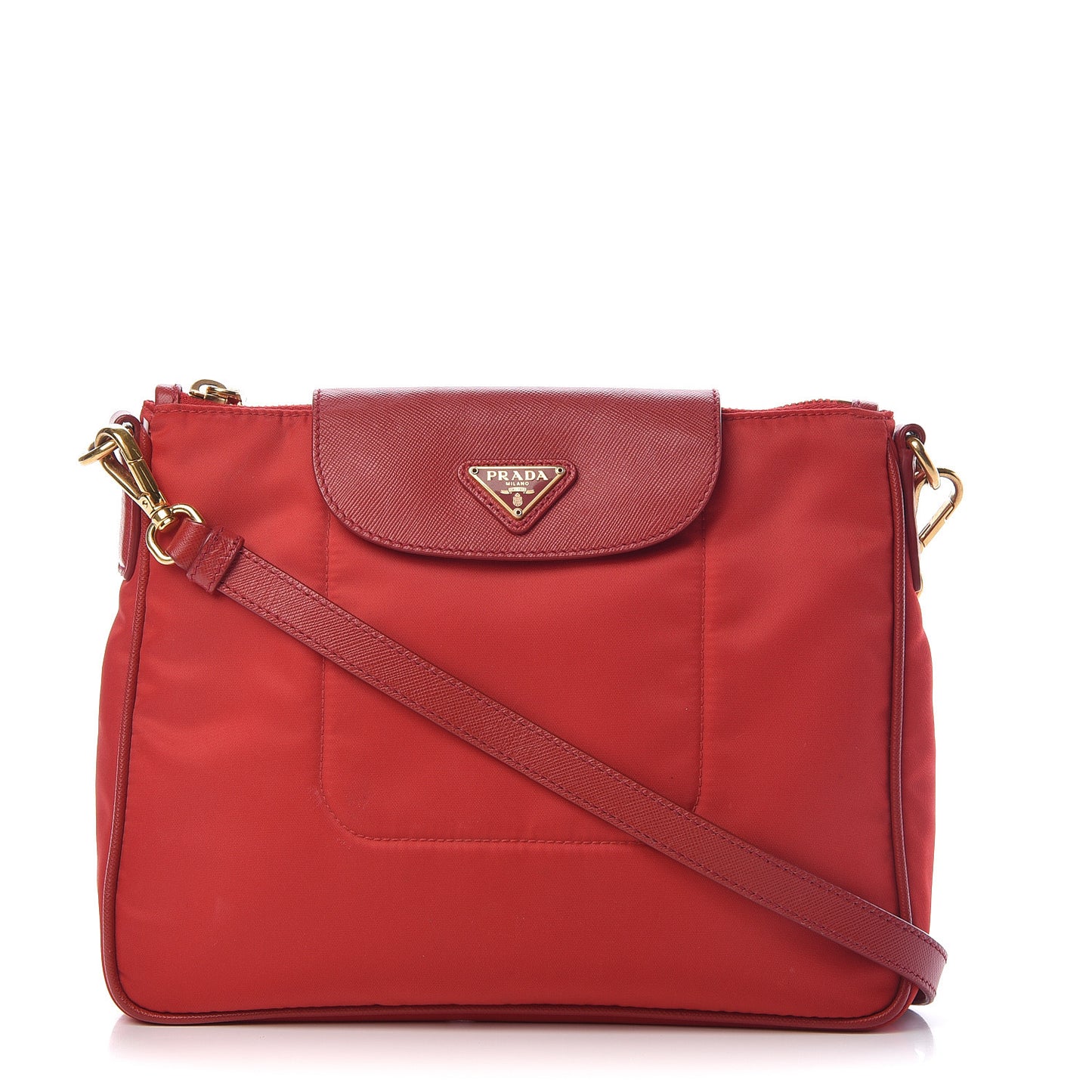 Nylon Vela Saffiano Flat Flap Messenger Bag Red