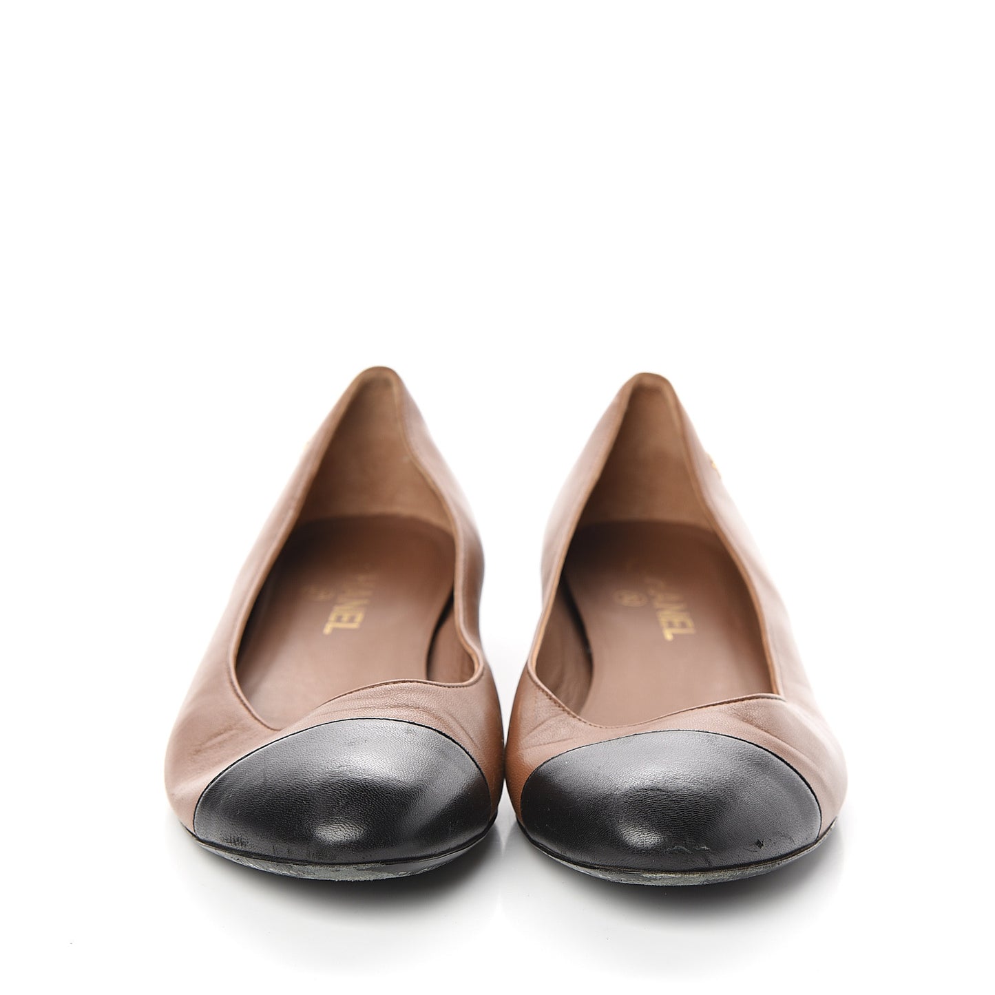 Lambskin Cap Toe Ballerina Flats 40.5 Camel Black