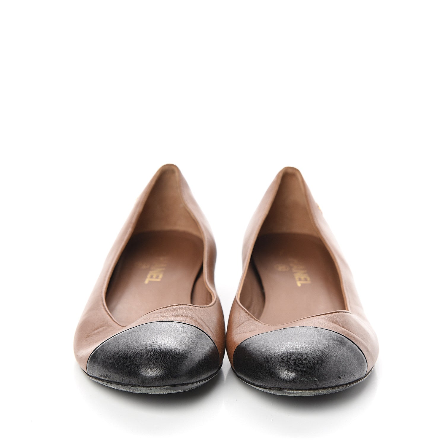 Chanel Lambskin Cap Toe Ballerina Flats 40.5 Camel Black 2 of 9