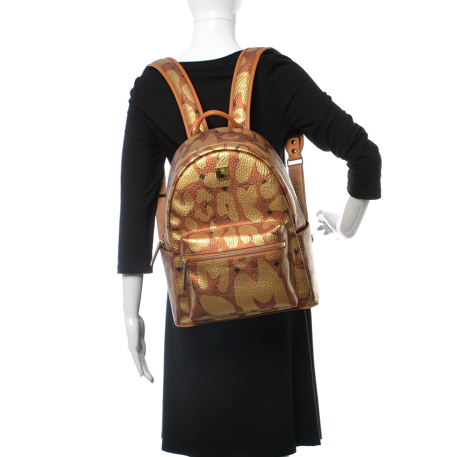 MCM Metallic Visetos Leopard Print Small Stark Backpack Cognac 2 of 9