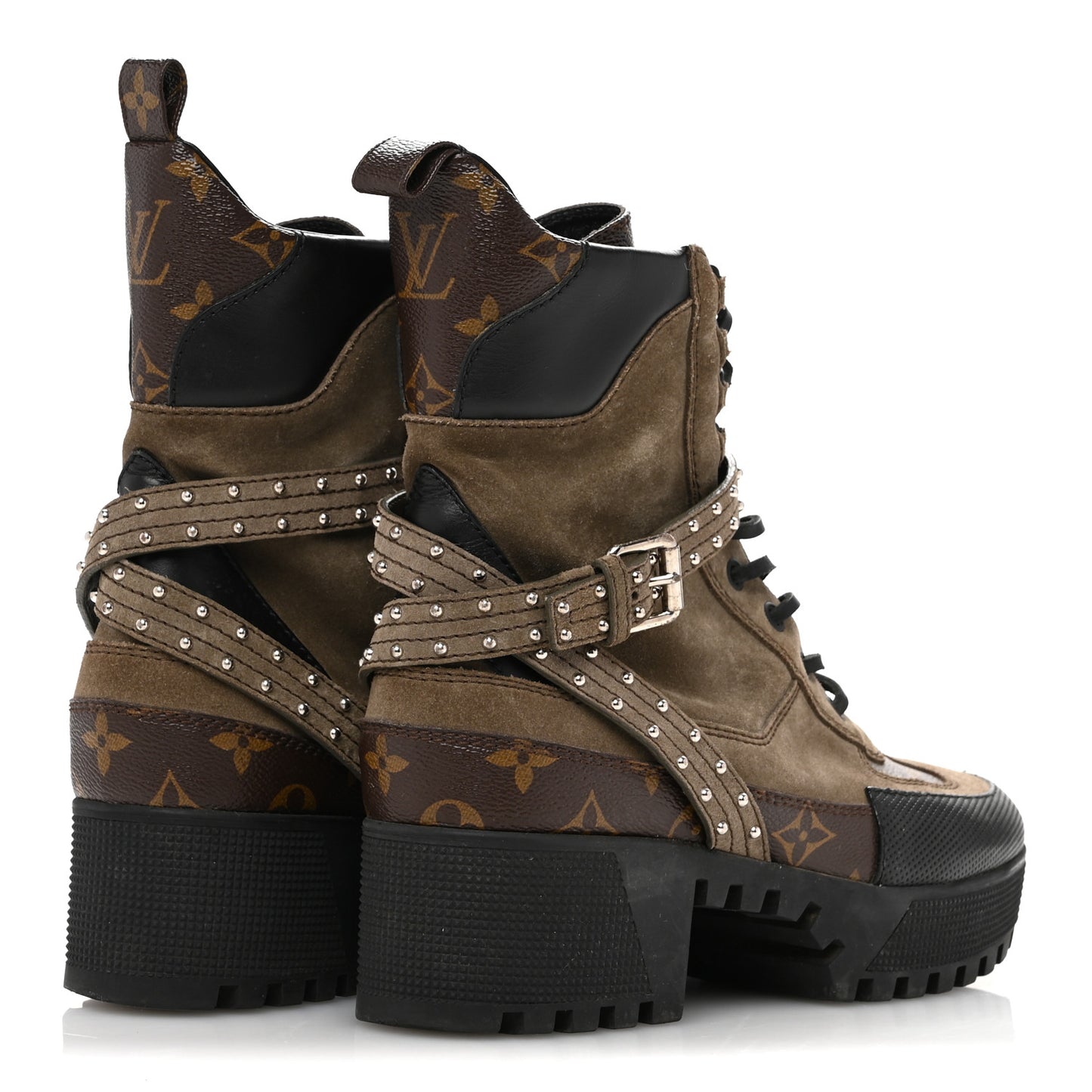 Suede Calfskin Monogram Laureate Platform Desert Boots 39 Kaki
