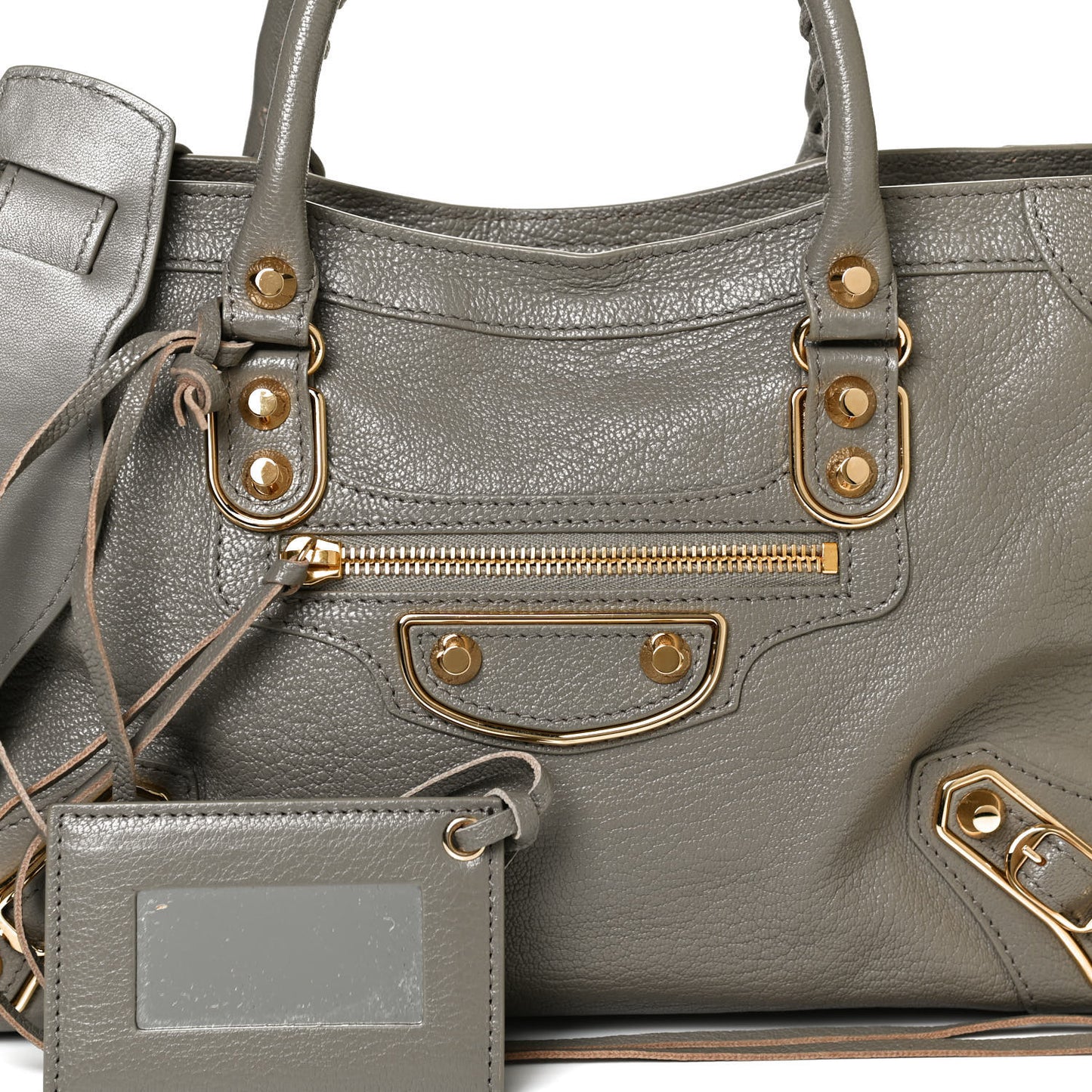 Chevre Gold Metallic Edge Hardware S City Gris Taupe