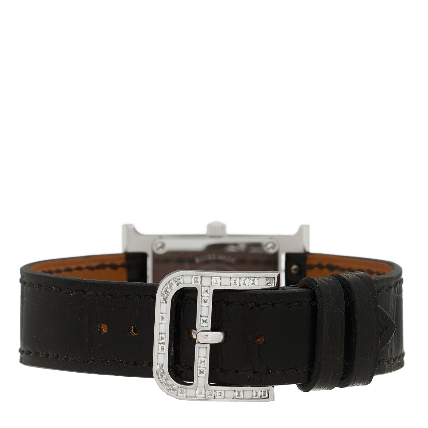 Hermes 18K White Gold Alligator Diamond 21mm Heure H Hour Mosaique Joailliere Quartz Watch Noir 3 of 5