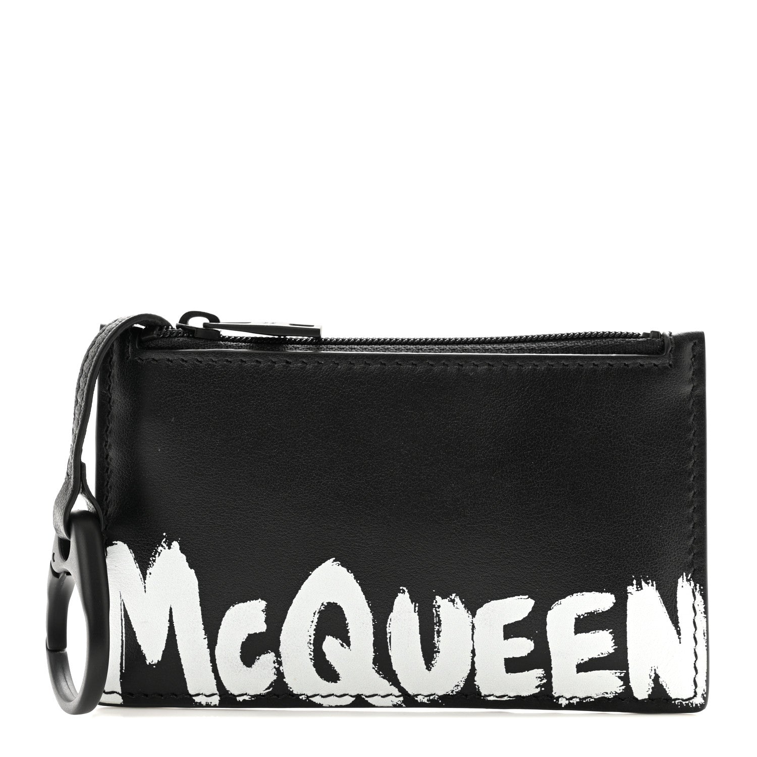Alexander McQueen Calfskin Graffiti Card Key Pouch Black White 1 of 7