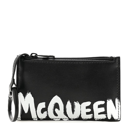 Alexander McQueen Calfskin Graffiti Card Key Pouch Black White 1 of 7