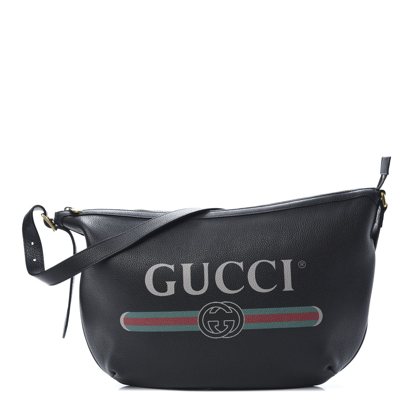 Grained Calfskin Logo Half Moon Hobo Black