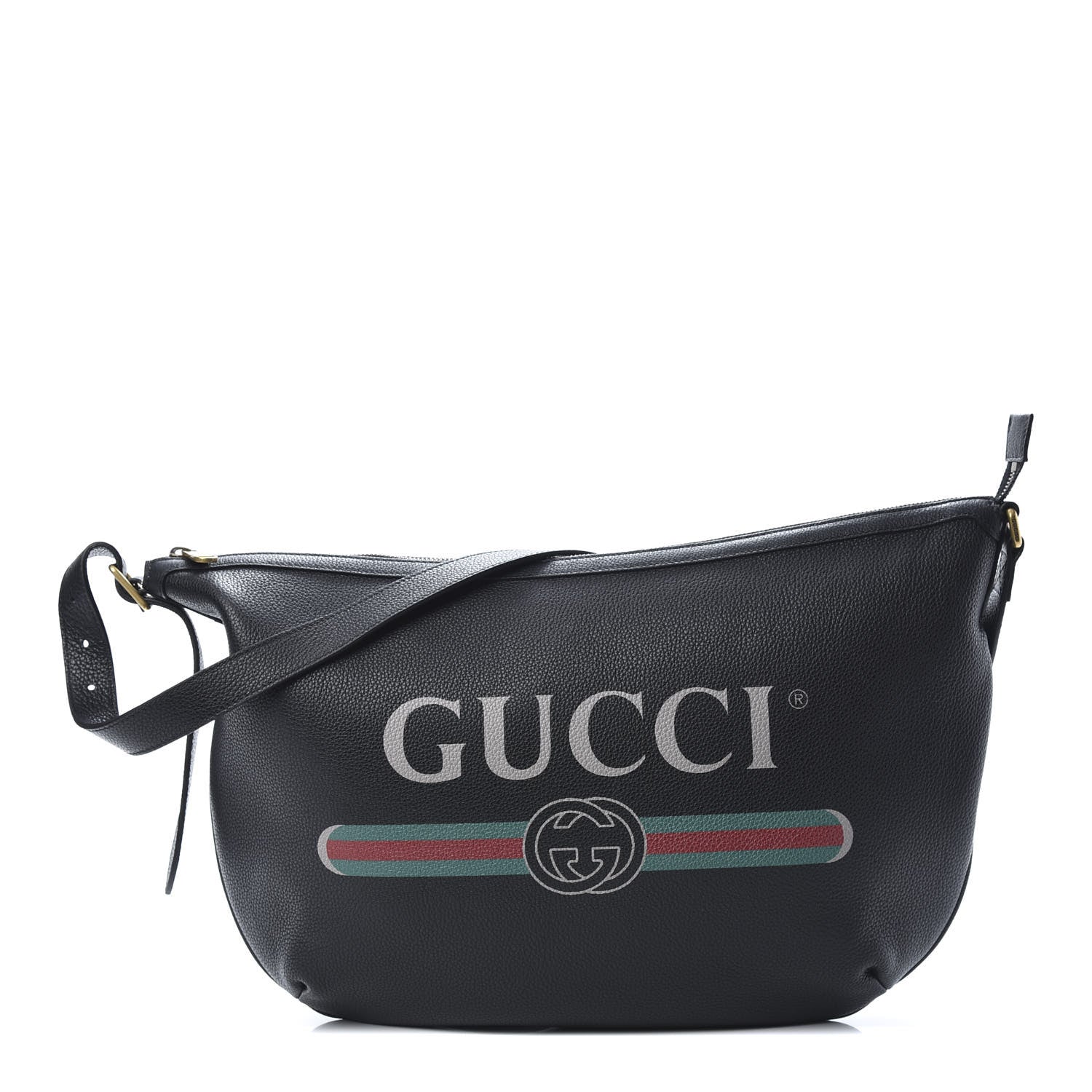 Gucci Grained Calfskin Logo Half Moon Hobo Black 1 of 11