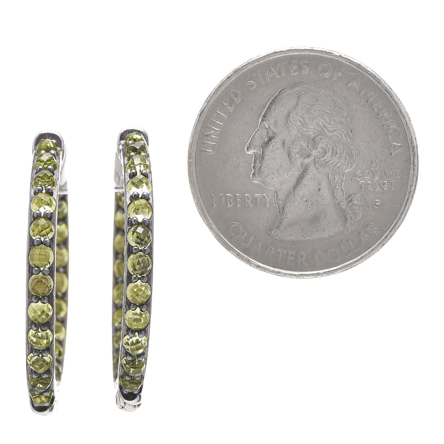 Sterling Silver Peridot Cable Berries Hoop Earrings