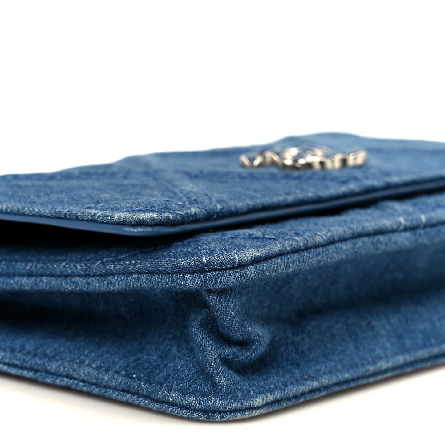 Denim Quilted Chanel 19 Wallet On Chain WOC Blue