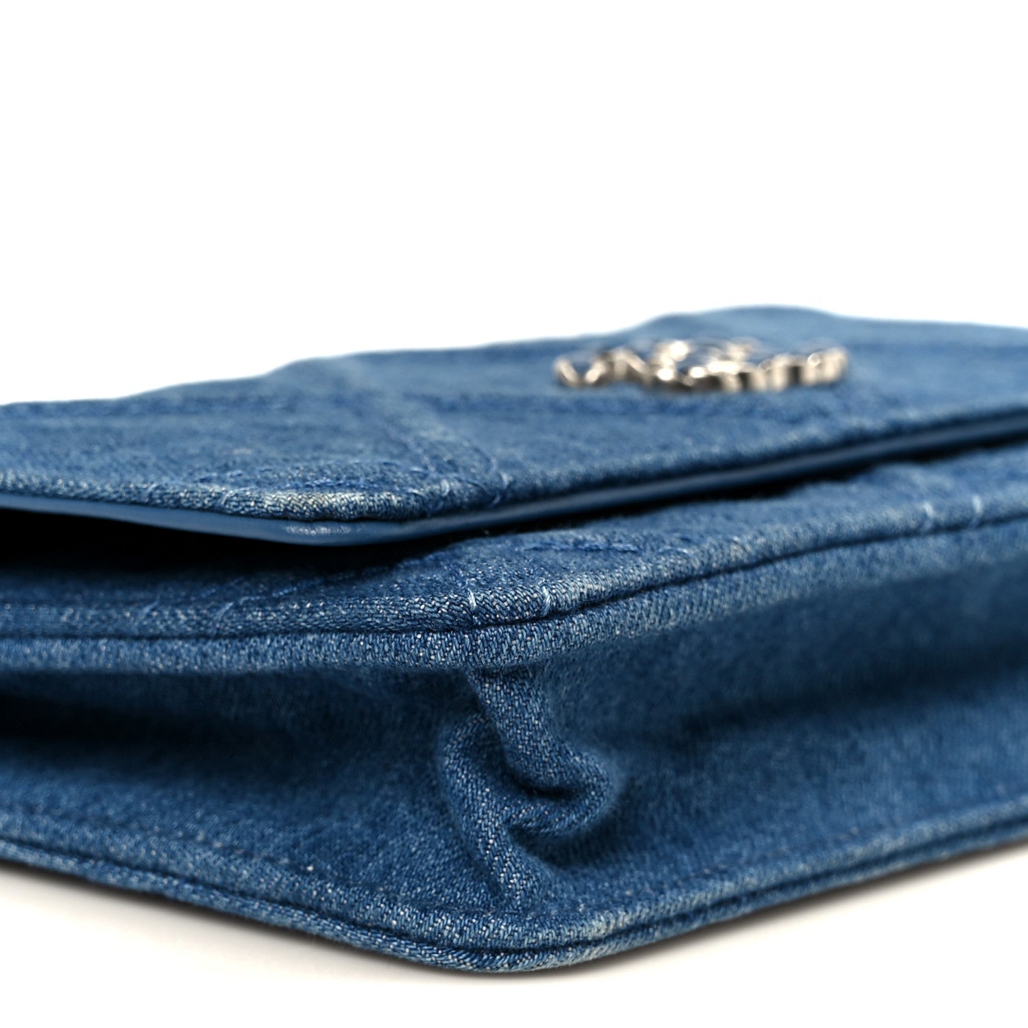 Chanel Denim Quilted Chanel 19 Wallet On Chain WOC Blue 10 of 12