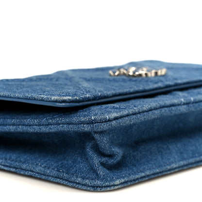 Chanel Denim Quilted Chanel 19 Wallet On Chain WOC Blue 10 of 12