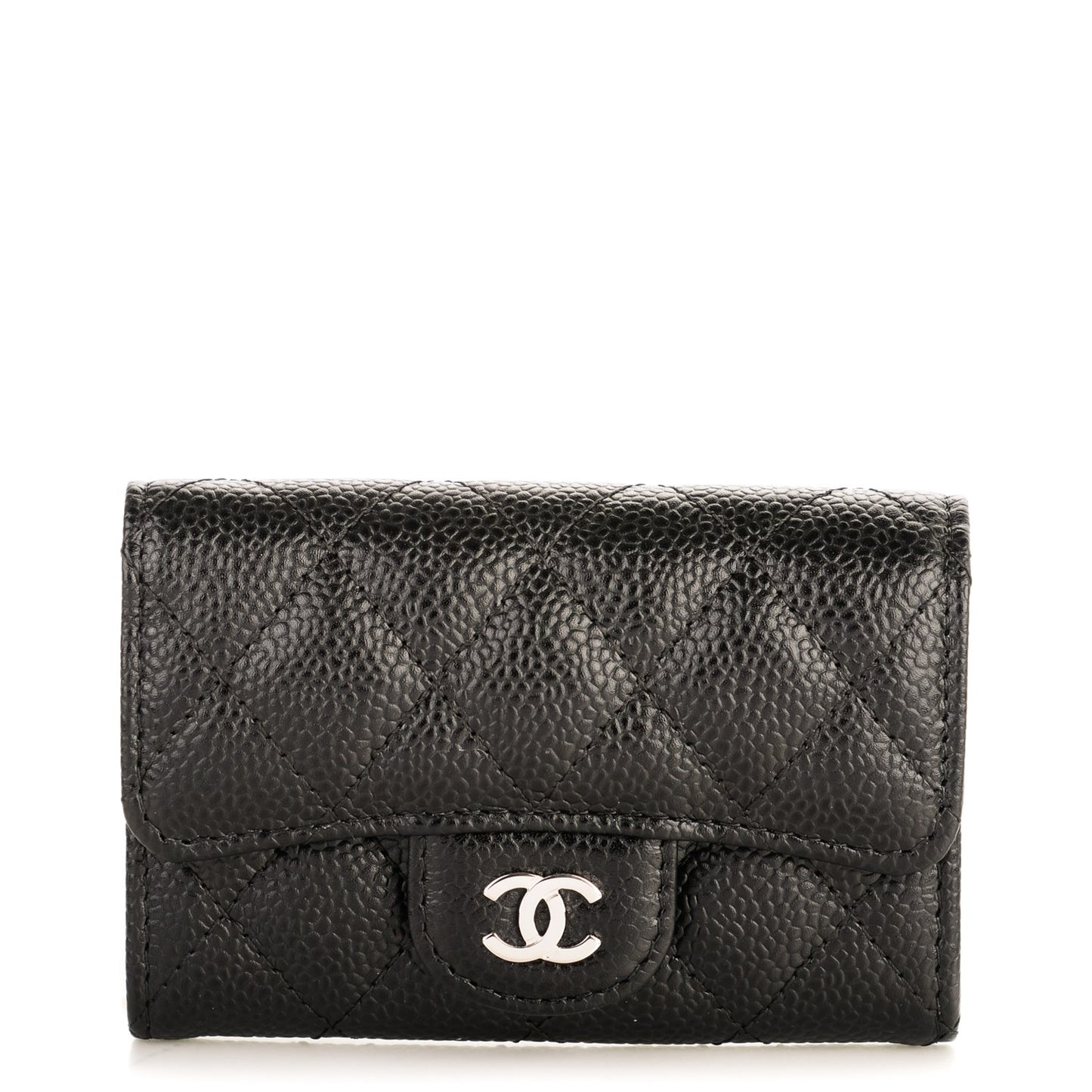 Caviar Quilted Flap Card Holder Black