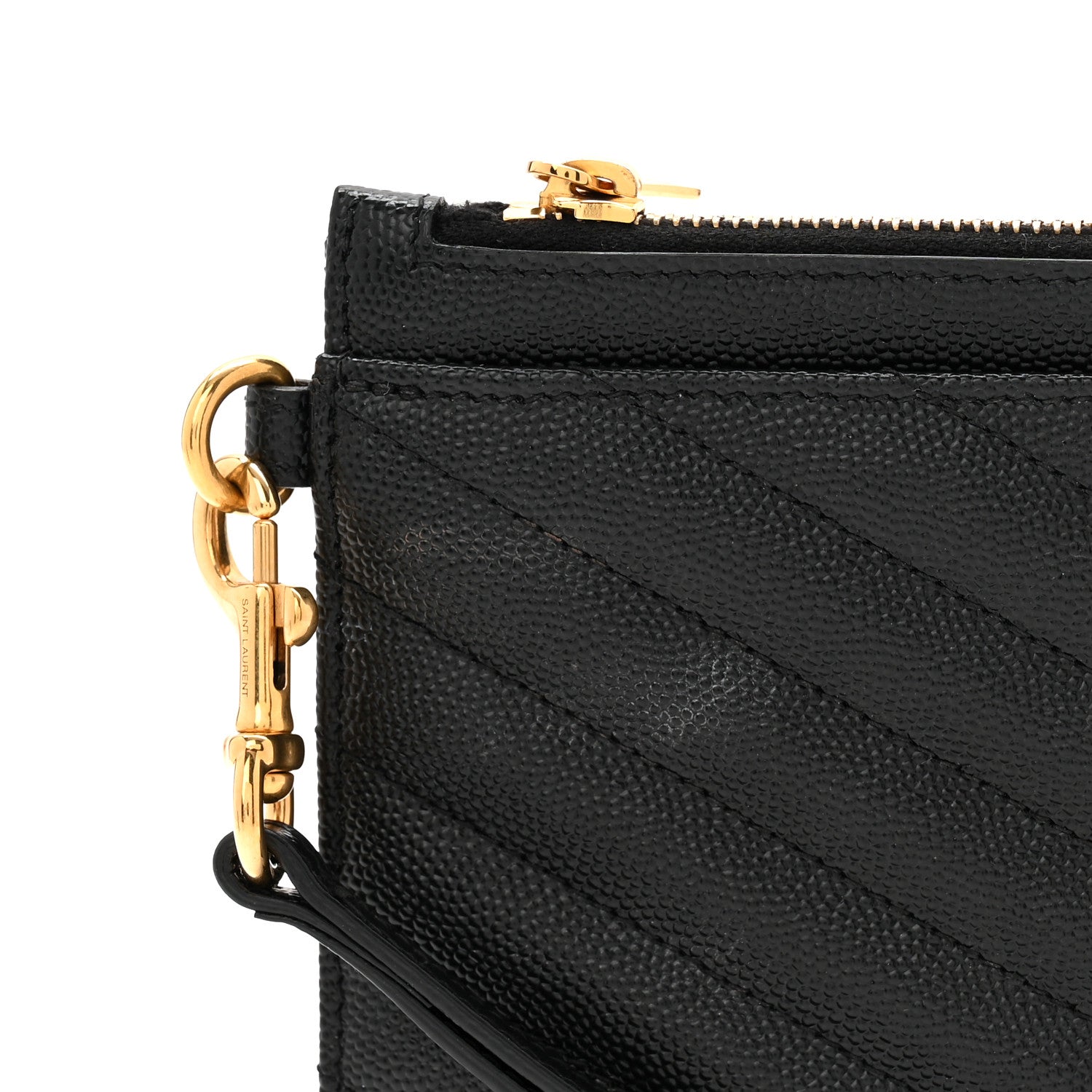 Saint Laurent Grain De Poudre Chevron Monogram Large Bill Pouch Black 8 of 9