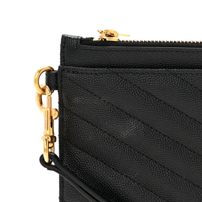 Saint Laurent Grain De Poudre Chevron Monogram Large Bill Pouch Black 8 of 9