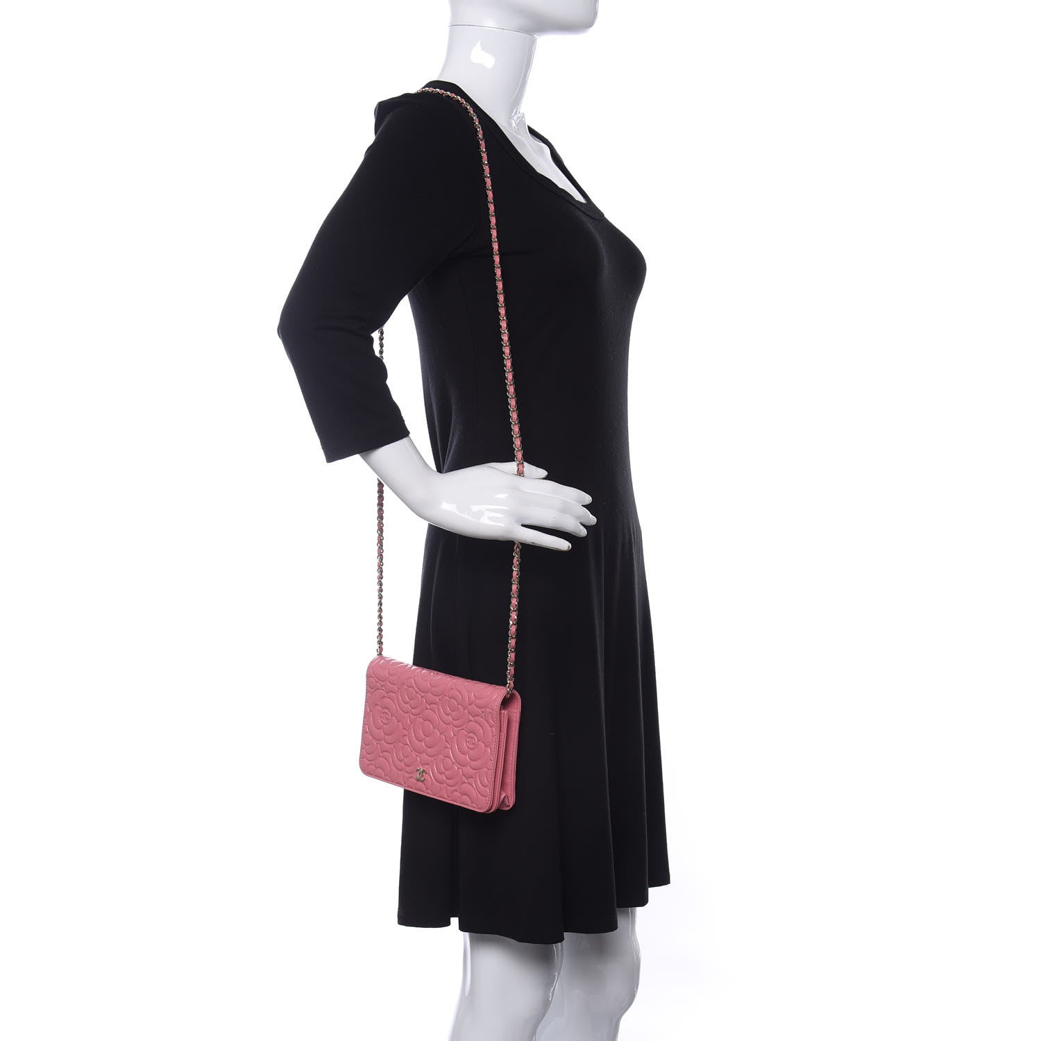 Chanel Lambskin Camellia Embossed Wallet On Chain WOC Pink 1 of 9