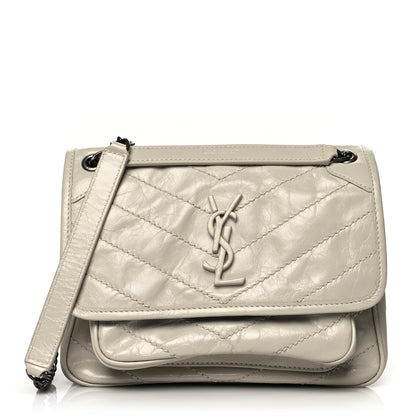 Saint Laurent Crinkled Calfskin Matelasse Monogram Baby Niki Chain Satchel Ivory 1 of 11