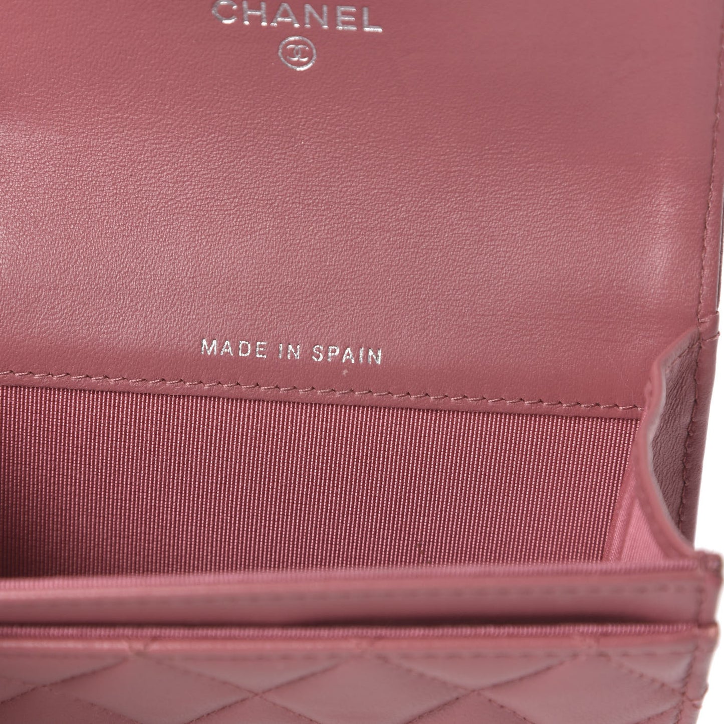 Lambskin Quilted Flap Card Holder Wallet Pink