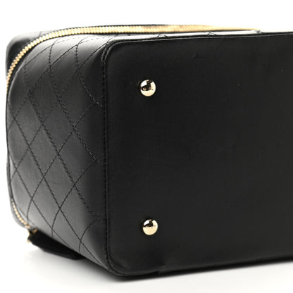 Chanel Lambskin Flat Quilted Knock On Wood Large Vanity Case Black 9 of 12