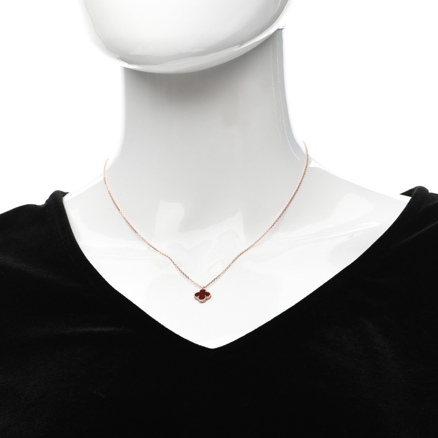 Van Cleef & Arpels 18K Rose Gold Carnelian Sweet Alhambra Pendant Necklace 2 of 6