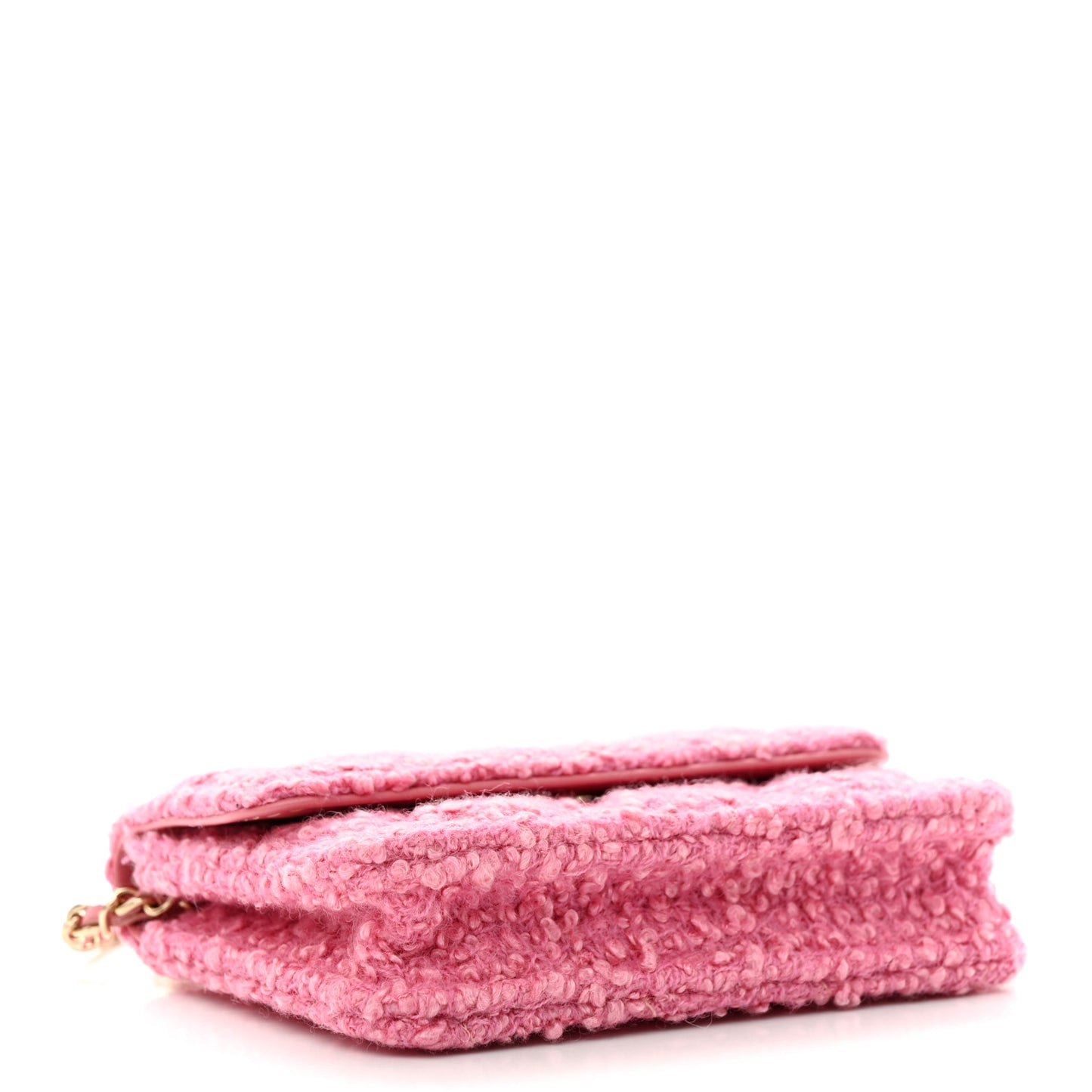 Tweed Quilted Flap Chain Waist Bag Pink
