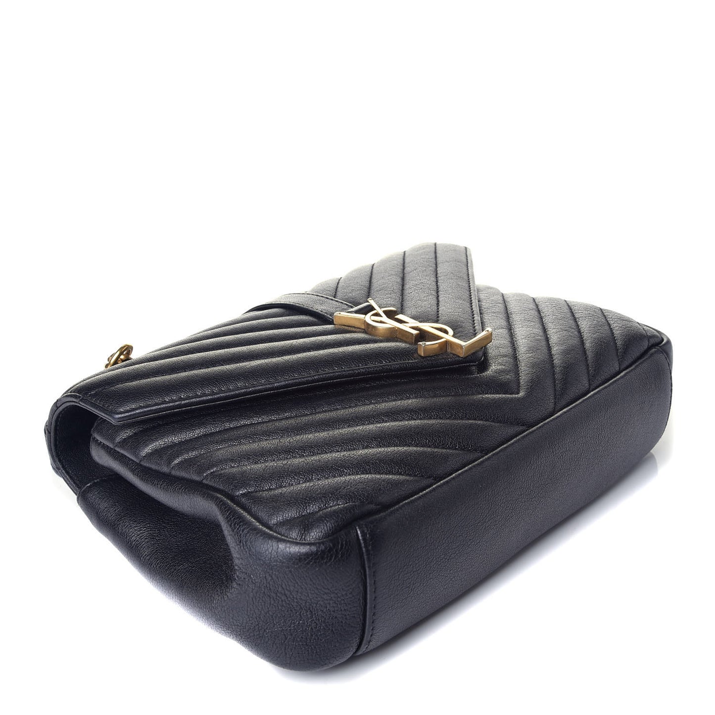Sheepskin Matelasse Chevron Monogram Medium College Bag Black